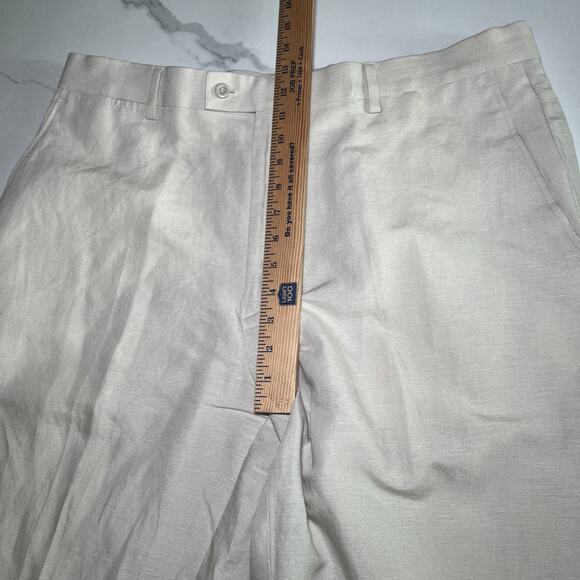 Louis Raphael LR2 Pants Mens 38x32 Beige Linen Blend Trousers Flat Front EUC - Picture 6 of 11